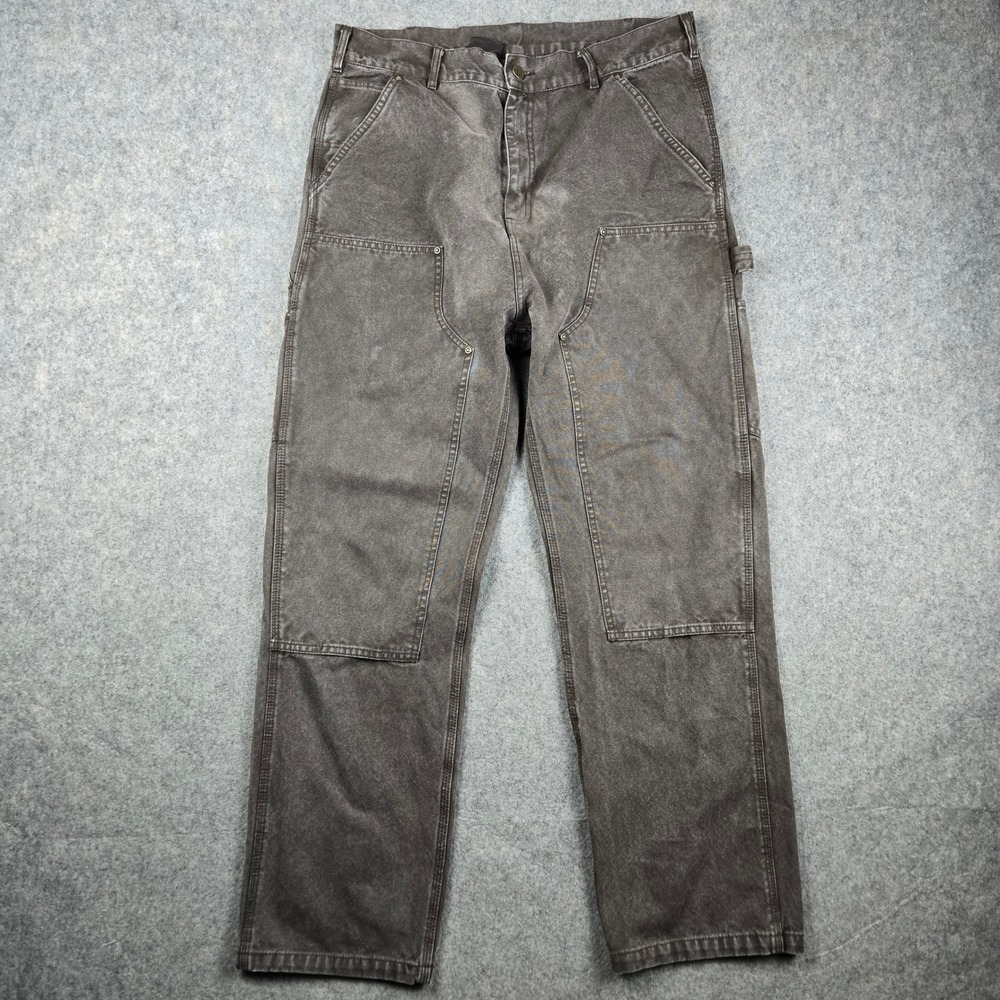Carhartt Double Knee Pants Mens 34x29 Brown Canvas Workwear Carpenter Dungaree